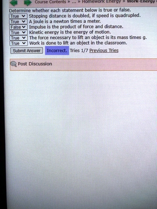 SOLVED Course Contents Homework Energy WorkEnergy Determine whether