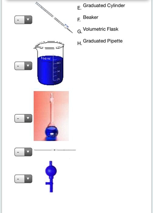 SOLVED: Graduated Cylinder Beaker Volumetric Flask H: Graduated Pipette ...