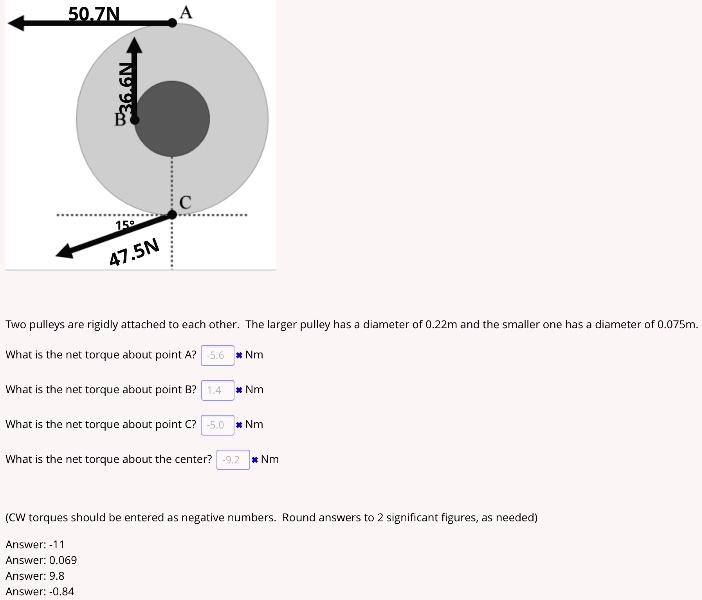 SOLVED How to solve this problem? 50.7N A N99m 47.5N Two pulleys are