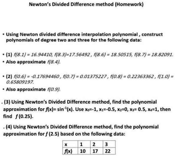 newton divided difference method homework using newton divided ...