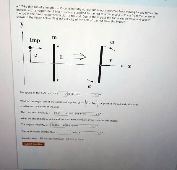 SOLVED: 10.7-68 " Thin Rod 70' 4 Iength L Impulse Cm (Initially ...