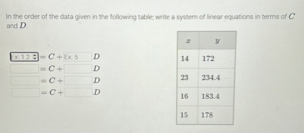 In the order of the data given in the following table; write a system ...