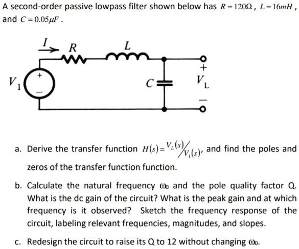 Solved A Second Order Passive Low Pass Filter Shown Below Has R 120 L 16 Mh And C 005 