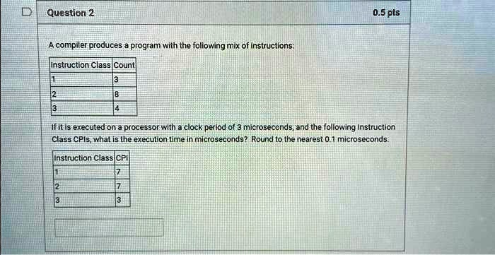 Question 2 0.5 pts A compiler produces a program with the following mix ...