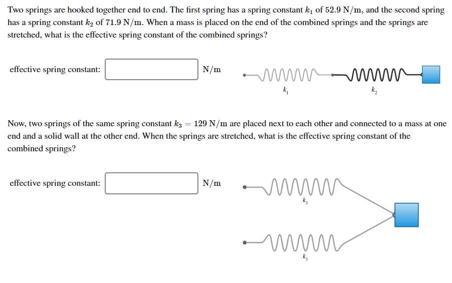 SOLVED: Two springs are hooked together end to end. The first spring ...