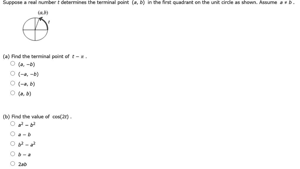SOLVED Suppose a real number t determines the terminal point (a, b) in