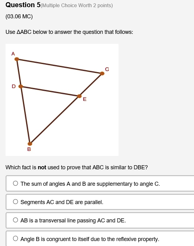 Question 5multiple Choice Worth 2 Points 0306 Mc Use Aabc Below To Answer The Question That ...