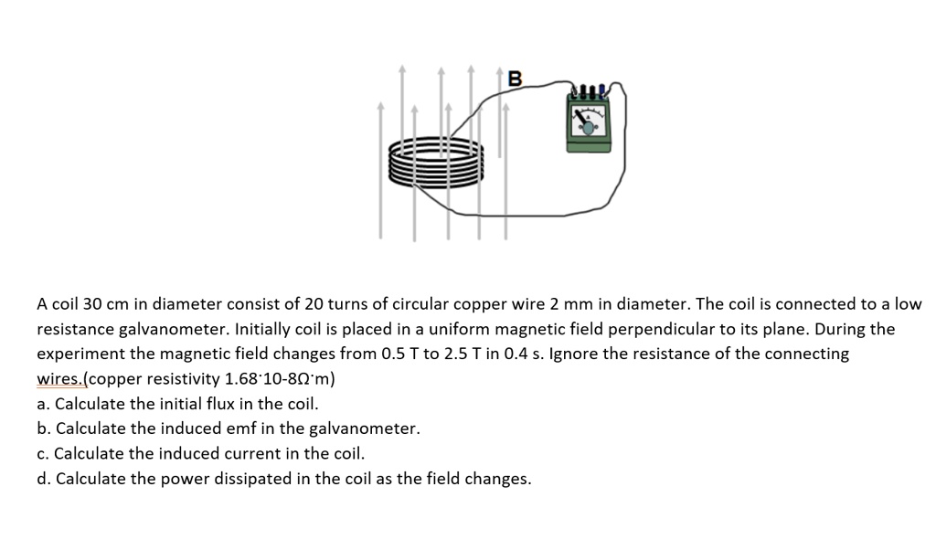 SOLVED A coil 30 cm in diameter consist of 20 turns of circular copper