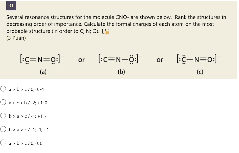 SOLVED: Several resonance structures for the molecule CNO- are shown ...