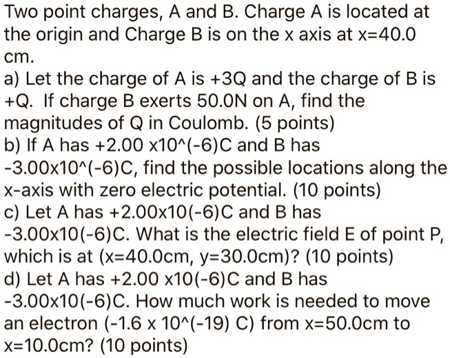 SOLVED: Two Point Charges, A And B. Charge A Is Located At The Origin ...