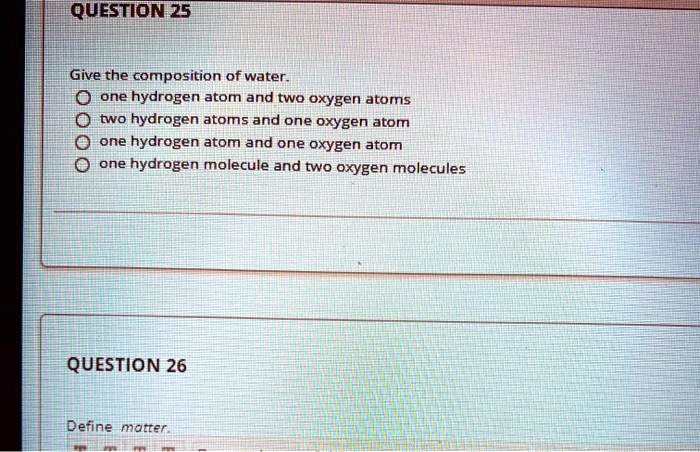 water has 2 hydrogen atoms and 1 oxygen atom