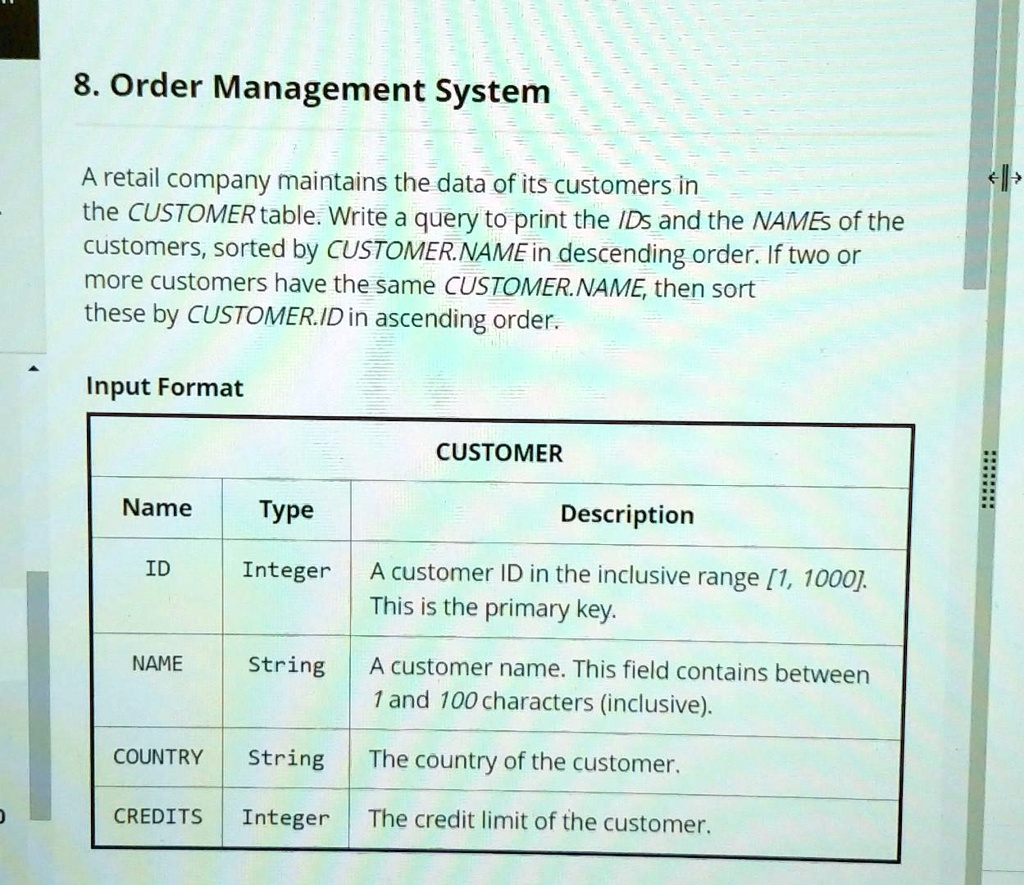 SOLVED: 8. Order Management System A retail company maintains the data ...
