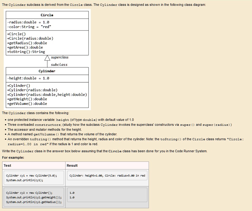 SOLVED: The Cylinder subclass is derived from the Circle class. The ...