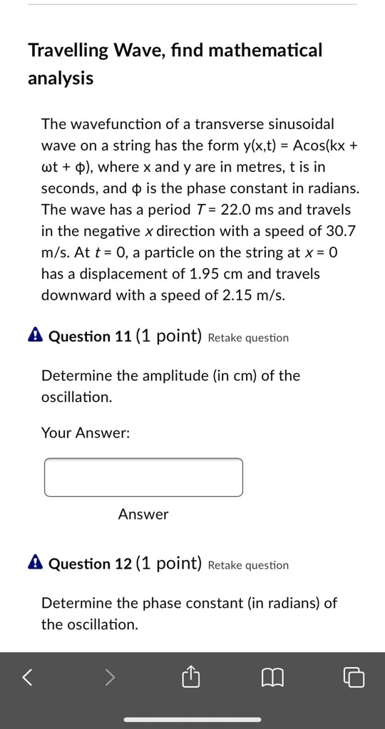 SOLVED: Travelling Wave, find mathematical analysis The wavefunction of ...