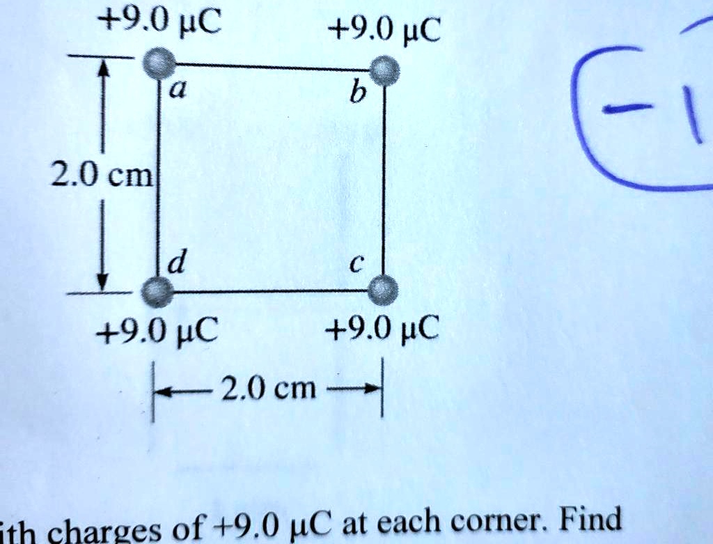 SOLVED: 1. For a square of side 2.0 cm with charges of +9.0uc at each ...