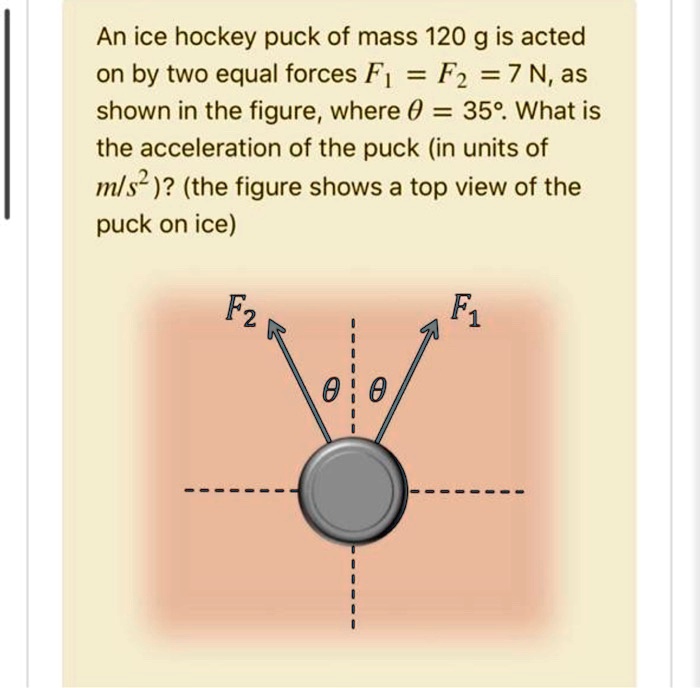SOLVED An ice hockey puck of mass 120 g is acted on by two equal