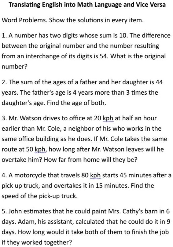 Vice Unit Problems SOLVED: Texts: Translating English into Math Language and Vice Versa ...