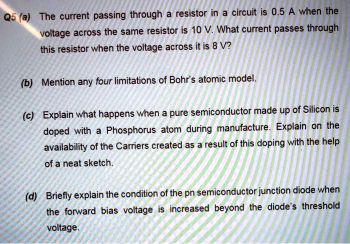 q5 a the current passing through a resistor in a circuit is 05 a when ...