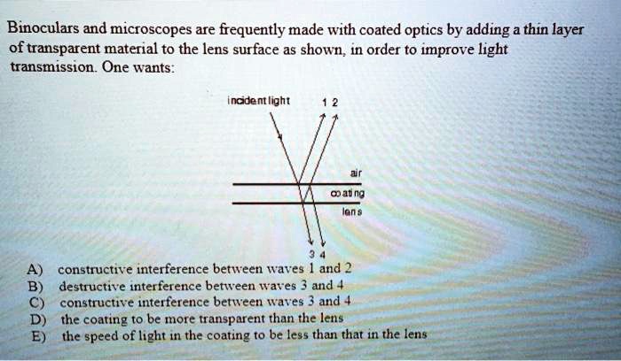 Solved Binoculars And Microscopes Are Frequently Made With Coated Optics By Adding A Thin Layer 9184