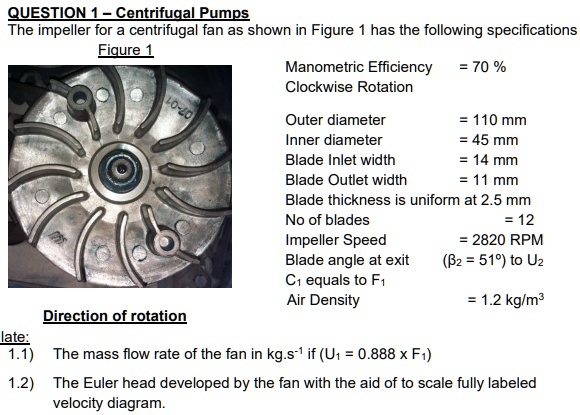 QUESTION 1: Centrifugal Pumps The impeller for a centrifugal fan, as ...