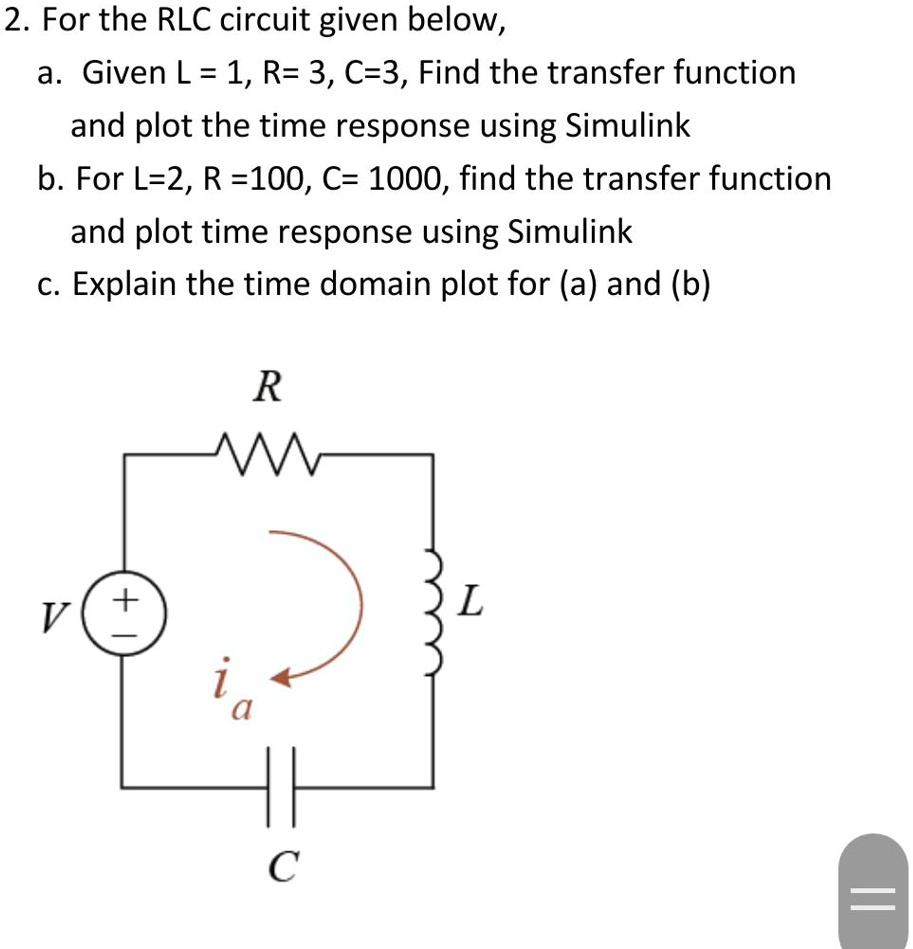 SOLVED: 2. For the RLC circuit given below: a. Given L = 1, R = 3, C ...
