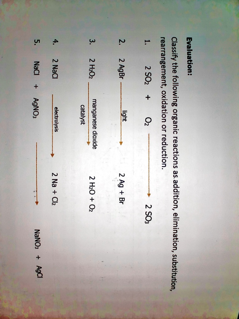 Evaluation: Classify the following organic reactions as addition ...