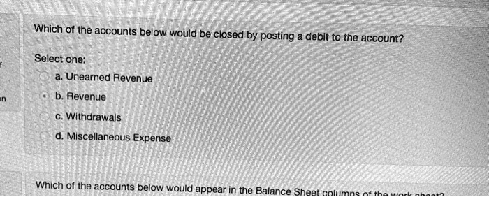 SOLVED: Which Of The Accounts Below Would Be Closed By Posting A Debit ...