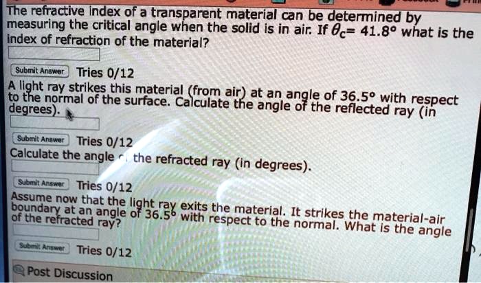 SOLVED: The refactive index %f a transparent material can be determined ...
