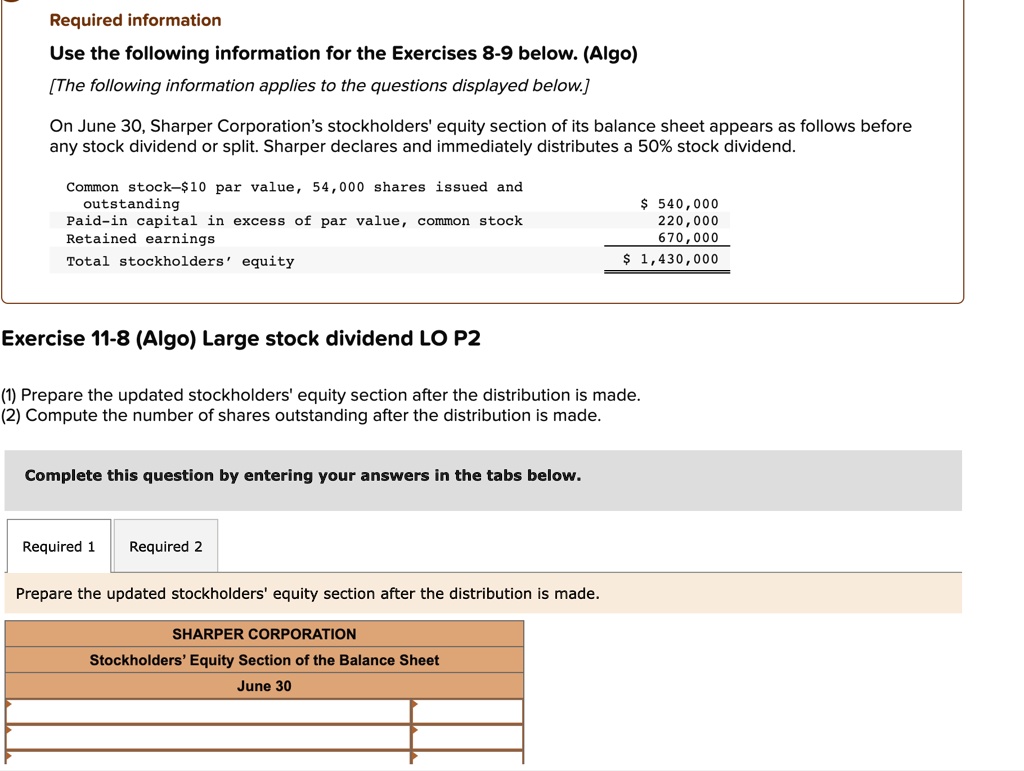 Required information Use the following information for Exercises 8-9 ...