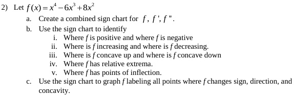 SOLVED: Let f(x)=x' Gx 8x' Create combined sign chart for f , f ' f Use ...