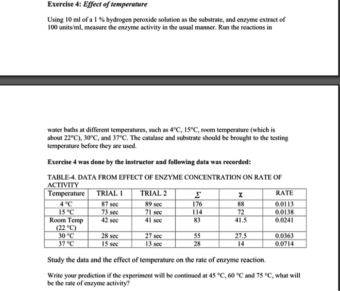 SOLVED Exercise 4 Effect 0f temperature Using 10 ml of a hydrogen