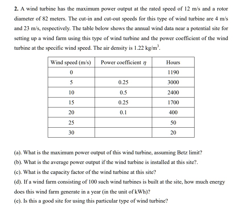 SOLVED: A wind turbine has the maximum power output at the rated speed ...