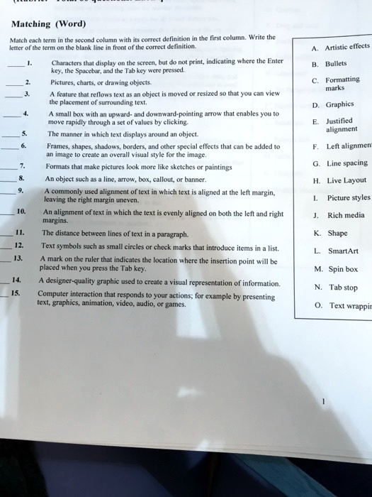 Solved Matching Word Match Each Term In The Second Column With Its