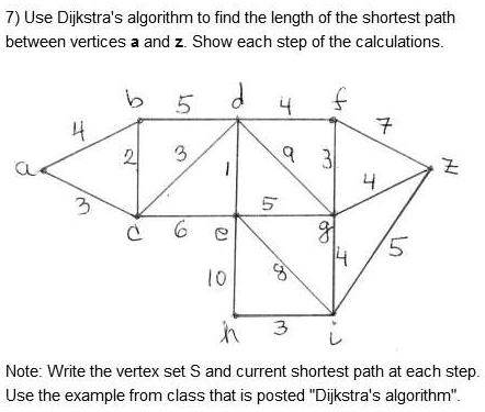 SOLVED: 7) Use Dijkstra's algorithm to find the length of the shortest ...