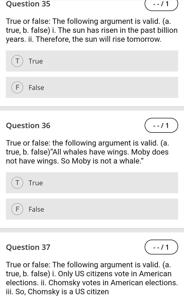 SOLVED: Question 35 True or false: The following argument is valid. (a ...