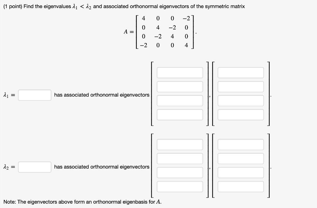 SOLVED point) Find the eigenvalues A1 12 and associated orthonormal