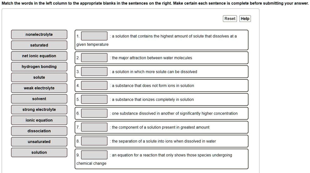 Complete The 15 Sentences With The Words On The Left Match the words in the left column to the appropriate blanks in the
