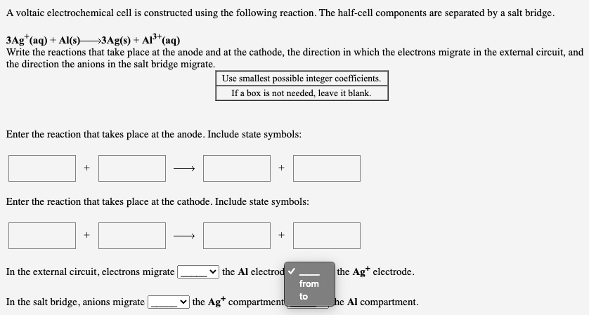 SOLVED: voltaic electrochemical cell is constructed using the following ...