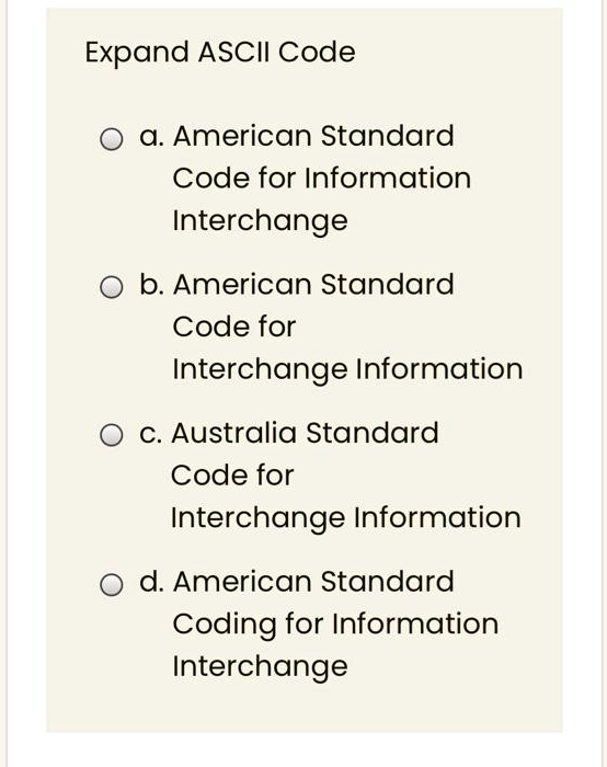 SOLVED a. American Standard Code for Information Interchange b