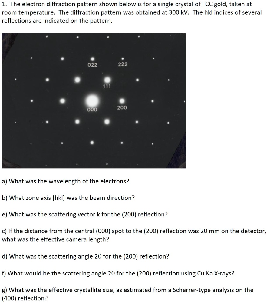 [GET ANSWER] 1. The electron diffraction pattern shown below is for a ...