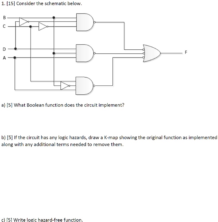 SOLVED: 1. [15] Consider the schematic below. a) [5] What Boolean ...