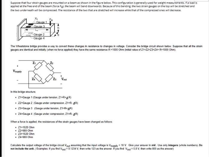 suppose that four strain gauges are mounted on a beam as shown in the ...