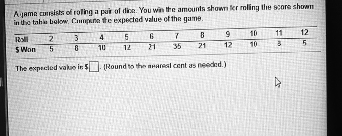 Solved] A game consists of rolling a pair of dice. You win the amounts