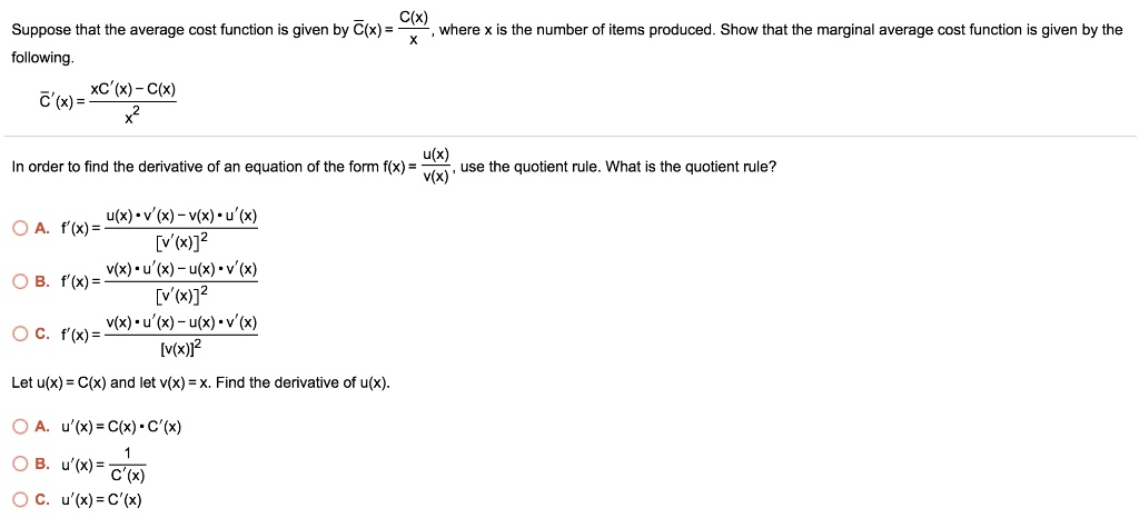 [GET ANSWER] Suppose that the average cost function is given by C̅(x ...