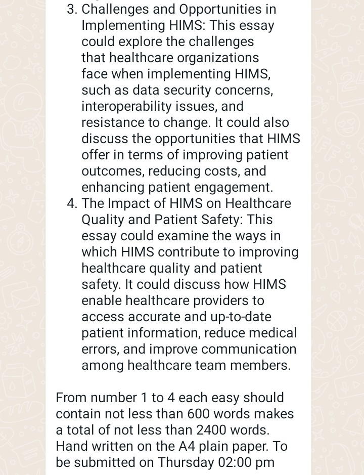 Hims Text Examples 3. Challenges and Opportunities in Implementing HIMS: This essay could ...