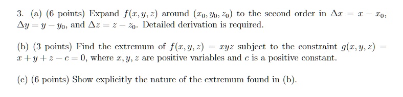 Solved A Points Expand F T Y 2 Around To Vo 0 To The Second Order In Ar Ay Y Yo And 4z Detailed Derivation Is Required T0 B Points