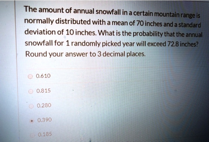 SOLVED: The Amount Of Annual Snowfall In A Certain Mountain Range Is ...