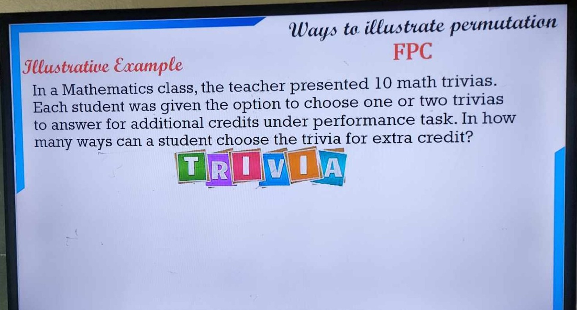 Ways to illustrate permutation Jelustrative Example FPC In a ...