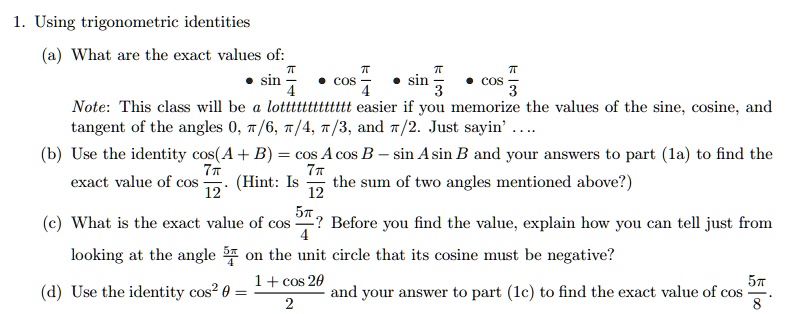 texts 1 using trigonometric identities a what are the exact values of 2 ...