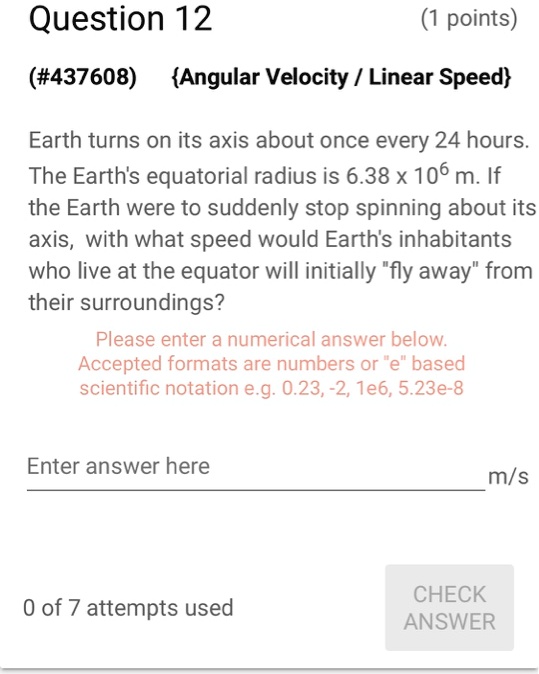 SOLVED Question 12 points) (437608) Angular Velocity Linear Speed